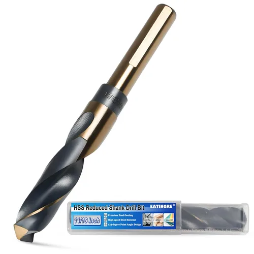 Broca de 11/16 pulgadas, broca de acero de alta velocidad con vástago de 1/2 pulgada, brocas HSS 4241 negro y dorado para acero suave, metal y