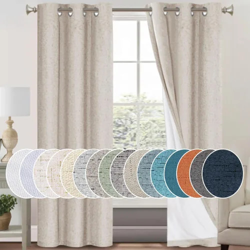 Miniatura 21 de Primitive - Cortinas opacas 100 % de lino texturizado natural para dormitorio, sala de estar, cortinas para ahorra energía, tela de arpillera