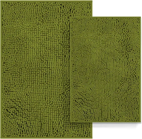 Miniatura 18 de Juego de 2 alfombras de baño antideslizantes para baños, juego de alfombras de felpilla gruesa y suave, alfombras de baño ultra absorbentes
