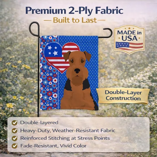 Miniatura 5 de Caroline's Treasures WDK5119GF - Bandera de jardín americana de Airedale Terrier de Estados Unidos, color negro y tostado, bandera decorativa