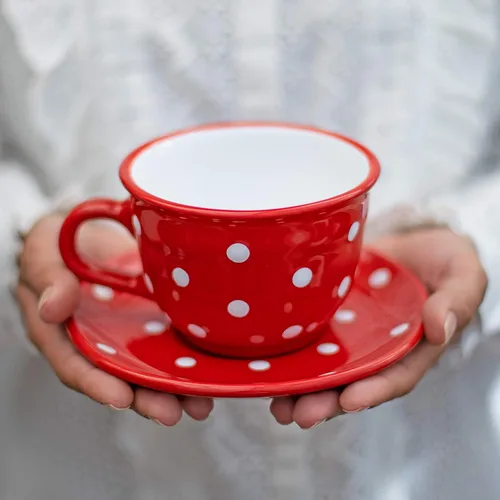 Miniatura 12 de City to Cottage Taza y platillo de café capuchino de cerámica grande de lunares blancos y negros hechos a mano de 12 oz/11.8 fl oz, cerámica