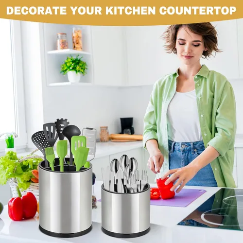 Miniatura 7 de Juego de 2 soportes para utensilios de cocina, de acero inoxidable giratorio de 360°, soporte grande para utensilios de cocina para encimera