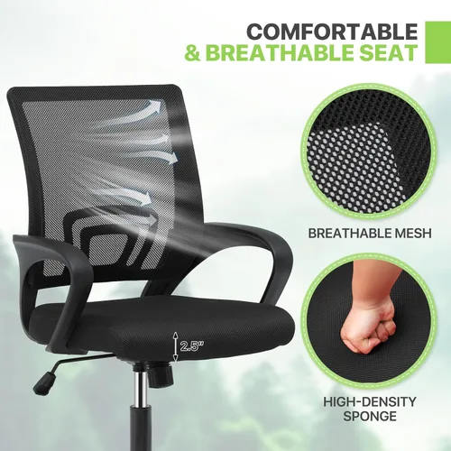 Miniatura 6 de Magshion Silla de oficina, silla ergonómica de escritorio de malla con respaldo medio, silla de computadora con ruedas con soporte lumbar y cómodos
