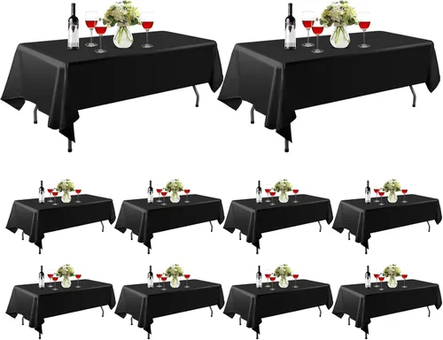 Miniatura 7 de EMART 1 mantel rectangular de 60 x 102 pulgadas, color negro, 100% poliéster, tela gruesa para manteles rectangulares de banquete de boda de 6 pies
