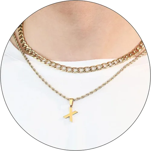 Miniatura 70 de SENRAN Collar con inicial en capas de la A a la Z para hombre, cadena de cuerda torcida de acero inoxidable de 18 a 20 pulgadas, dije de letra