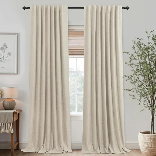 Miniatura 89 de KOUFALL - Cortinas de medio estilo francés de lino para ventana, juego de 2 cortinas cortas de 40 pulgadas de longitud, para privacidad, cortinas
