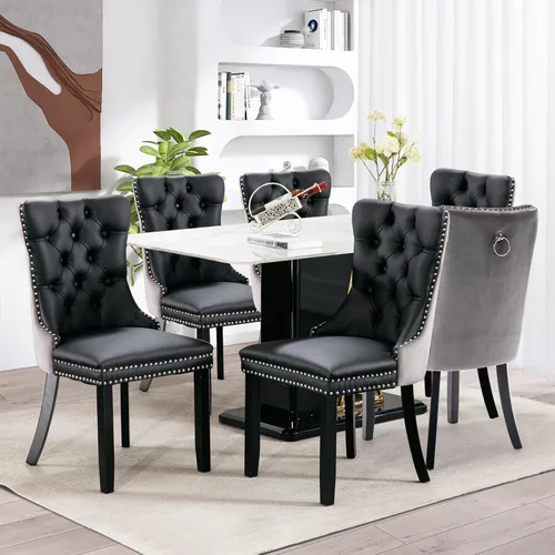 Miniatura 124 de SoarFlash Juego de 2 sillas de comedor de tela de lino, sillas de comedor tapizadas con ribete de cabeza de clavo y patas de madera de color claro