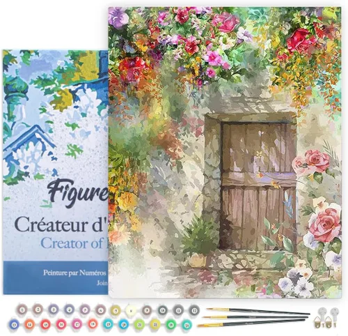 Miniatura 27 de Figured'Art - Juego de pintura por números, lienzo enrollado sin marco, para manualidades, para adultos, 16 x 20 pulgadas, jarrón de peonías