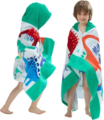 BANGSAUR Toallas de baño de playa con capucha para niños, 100% algodón, manta envolvente de 50 x 30 pulgadas, para niños de 3 a 12 años Dinosaurios N