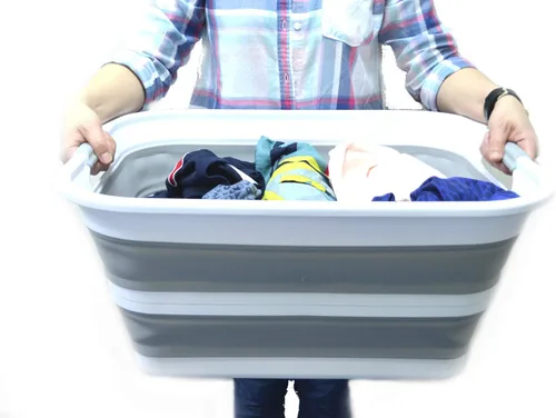 Miniatura 6 de SAMMART Cesta plegable de plástico para la ropa sucia de 42 litros, contenedor de almacenamiento plegable y organizador, tina de lavado portátil