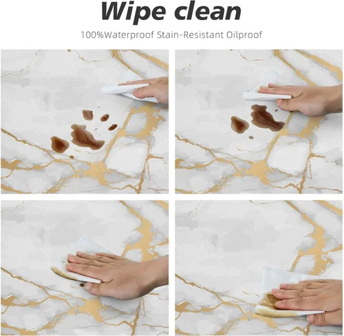 Miniatura 6 de Mantel para mesa redonda con estampado de mármol blanco, borde elástico, ajustado, impermeable, para mesas de interior y exterior, para comedor