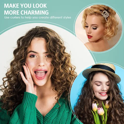 Miniatura 7 de Syhood 24 rodillos para el cabello, rodillos de plástico de tamaño pequeño con peine de acero para herramientas de peluquería cortas y largas