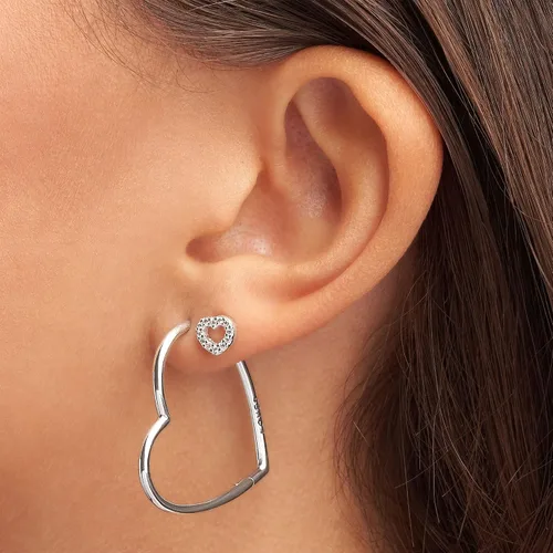 Miniatura 5 de PANDORA Aretes de aro con forma de corazón asimétrico, aretes clásicos para mujer, gran regalo para ella, hechos con plata de ley, con caja