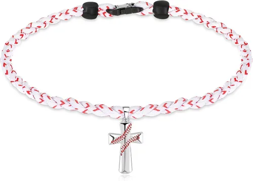 Miniatura 7 de Glenmal Collar de béisbol para niños, de acero inoxidable, dije de titanio, trenzado, deportivo, regalo de béisbol para hombres y niños, 20 pulgadas