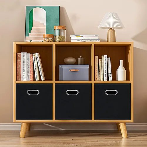 Miniatura 4 de Contenedores de almacenamiento de tela negra, 13 x 13 x 13 pulgadas, cajas de almacenamiento plegables con doble asa, caja organizadora de tela
