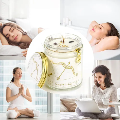 Miniatura 5 de Regalo de velas de signo del zodiaco Sagitario, tarro de velas de cristales del signo del zodiaco, astrología con aroma a lavanda, velas de soja