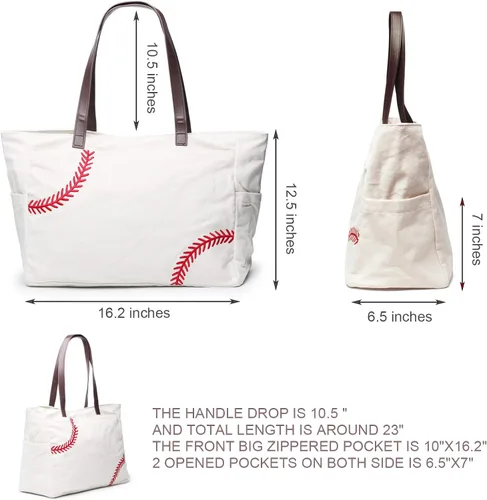 Miniatura 2 de YIQIGO Bolso de béisbol de la mamá del bolso de lona oversize de la utilidad de los deportes ocasionales de la bolsa de todo propósito organizador