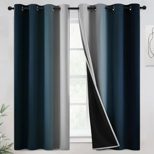 Miniatura 25 de COSVIYA - Cortinas 100% opacas y visillos con ombre, cortinas negras de 63 pulgadas de largo, 2 paneles, cortinas de oscurecimiento total