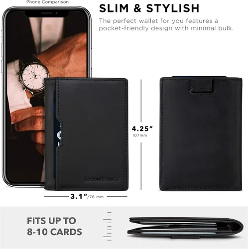 Miniatura 3 de SERMAN BRANDS - Carteras para hombre delgadas de cuero para hombre, bloqueo RFID, tarjeta minimalista, bolsillo frontal, plegable, viajes delgados
