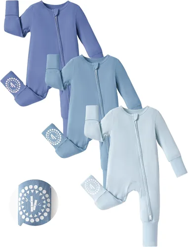 PATPAT Baby Footies - Mameluco de viscosa de bambú para niños y niñas, con cremallera y suela antideslizante, ropa infantil con pies y sin pies