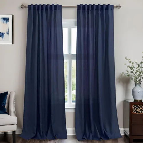 Miniatura 88 de Cortinas de lino azul claro de 90 pulgadas de largo para sala de estar, dormitorio de niñas, guardería, decoración acogedora de verano, bolsillo
