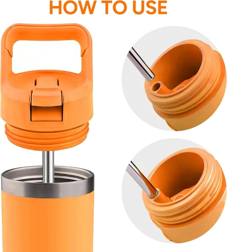 Miniatura 2 de Repuesto de popote de metal compatible con botella de agua Yeti Rambler Jr. de 12 onzas, paquete de 4 popotes reutilizables de acero inoxidable