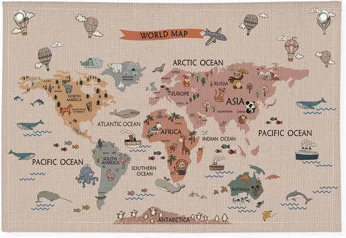 Miniatura 13 de Wheatwin Decoración de sala de juegos, pancarta de mapa del mundo para niños, mapas del mundo para pared, mapa del mundo, lindo tapiz de animales