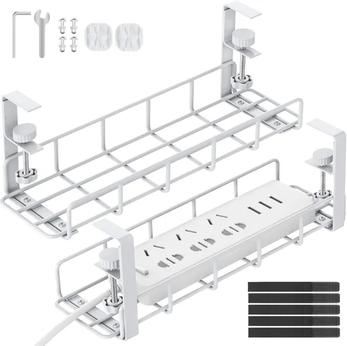 Miniatura 10 de Bandeja de organización de cables debajo del escritorio de 15.7 pulgadas, organizador de bandejas de cables de acero sin taladro, bandeja de gestión