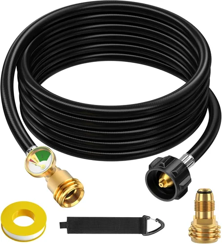 Miniatura 8 de Manguera de extensión de tanque de propano de 12 pies con indicador y adaptador de tanque de propano, para tanque de propano de 100 libras