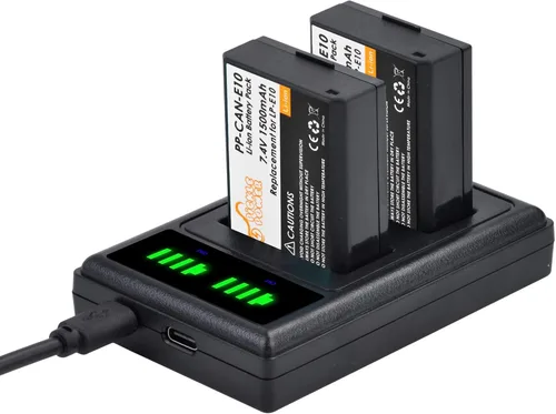 Pickle Power LP-E10 Batería de 2 paquetes y Cargador Dual LED para Canon EOS Rebel T7 T6 T5 T3 T100, EOS 2000D, 3000D, 4000D, 1200D 1100D 1300D