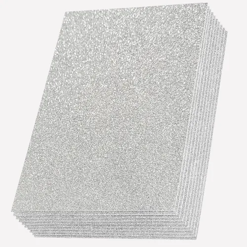 SALEMAR Hojas de espuma con purpurina plateada para manualidades, 10 paquetes de calcomanías de papel EVA adhesivas gruesas para proyectos de Plata