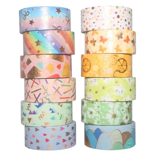 Juego de 12 rollos de cinta washi de color caramelo, 12 rollos de cintas adhesivas decorativas para manualidades, manualidades, álbumes de recortes,