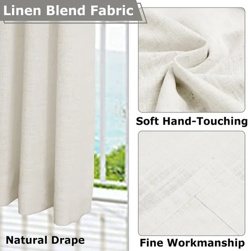Miniatura 5 de Frelement Paneles de cortinas de lino transpirables para techo alto, loft, dormitorio, cortinas de oscurecimiento de habitación, cortinas con ojales