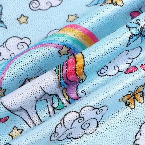 Miniatura 115 de HOZIY - Leotardos de gimnasia con pantalones cortos brillantes para niñas pequeñas; estampados de unicornio, aurora, arco iris, sirena, dinosaurio