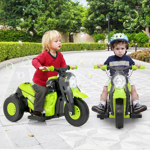 Miniatura 2 de OLAKIDS Motocicleta para niños, coche eléctrico de 6V con función automática de burbujas, pedal de pie, faro, música, vehículo de 3 ruedas Manzana