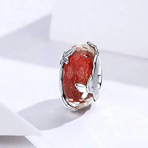 Miniatura 2 de Cuentas de cristal de Murano auténticas plata de ley 925 con núcleo facetado de copo de nieve de Navidad, flor, estrella de cristal, pulsera