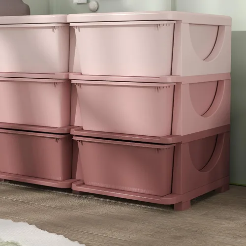 Miniatura 9 de Qaba Unidad de Almacenamiento de 3 Niveles para Niños, Organizadores de Juguetes y Almacenamiento con Cómoda de 9 Cajones para Dormitorio de Niños