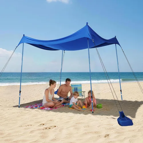 Miniatura 11 de CROWN SHADES Tienda de campaña de playa de 7 x 7, toldo de playa fácil de desplegar, UPF50+, 2 postes ajustables, turquesa