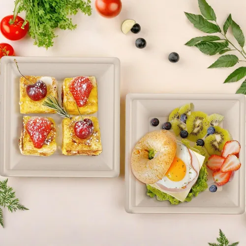 Miniatura 6 de LIYH Paquete de 200 platos de papel cuadrados de caña de azúcar compostables de 6 pulgadas, platos de postre biodegradables y de cóctel desechables