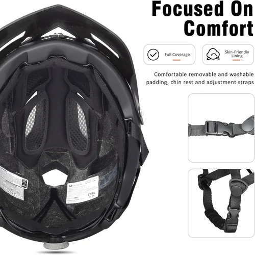 Miniatura 6 de Casco de bicicleta de montaña Bosoar, casco de ciclismo para adultos con soporte para cámara y visera desmontable para hombres, mujeres y jóvenes