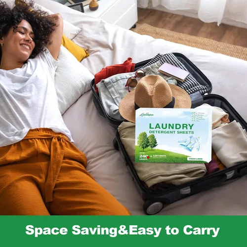 Miniatura 8 de Hoja de detergente para ropa, tiras de lavado ecológicas e hipoalergénicas, ingredientes naturales, ultraconcentrado, listo para viajar, sin jarra