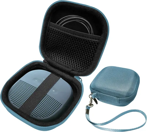 Funda protectora con características para altavoz Bluetooth Bose SoundLink Micro de WGear, diseño funcional con bolsillo de malla para cable y otros