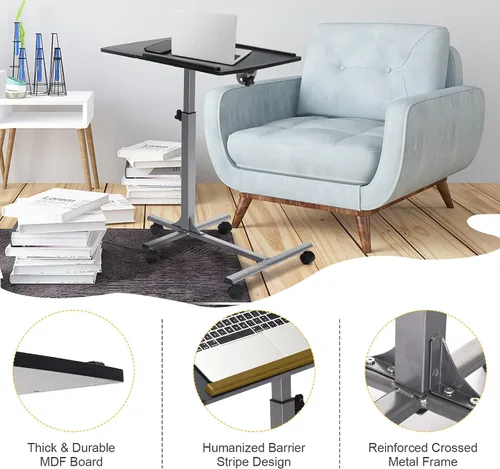 Miniatura 7 de Tangkula Escritorio para laptop sobre la cama, soporte para portátil móvil con mesa inclinable, mesita de noche ajustable de altura rodante