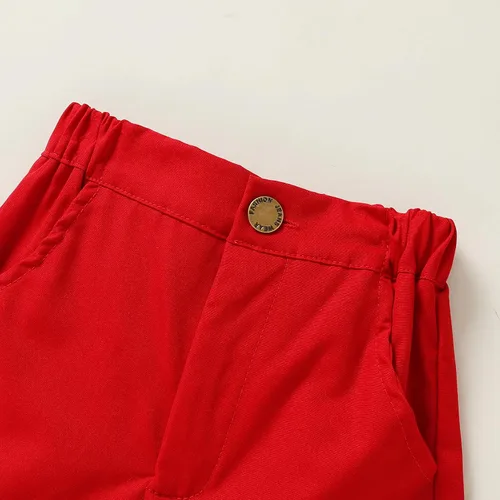Miniatura 6 de JEELLIGULAR Conjunto de pantalones cortos y camisa con botones y estampado de Papá Noel para niños pequeños