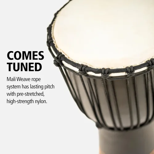 Miniatura 6 de Djembe de mano, tambor circular, tallado en caoba, Serie Headliner — NO FABRICADO EN CHINA — Cuerdas de tejido de Mali africano, GARANTÍA DE 2 AÑOS
