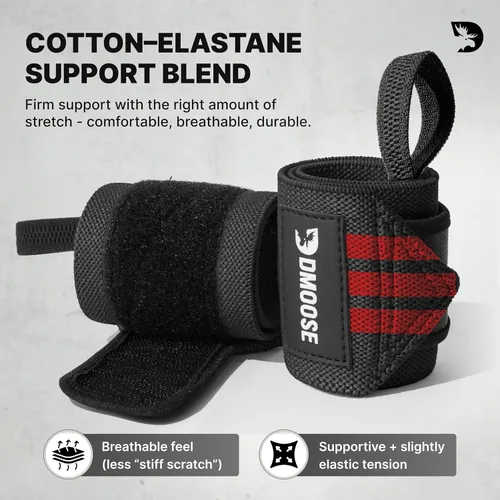 Miniatura 4 de DMoose Fitness Muñequeras para levantamiento de pesas de 18 pulgadas – Envoltura de gimnasio resistente con lazo para el pulgar para apoyo y alivio