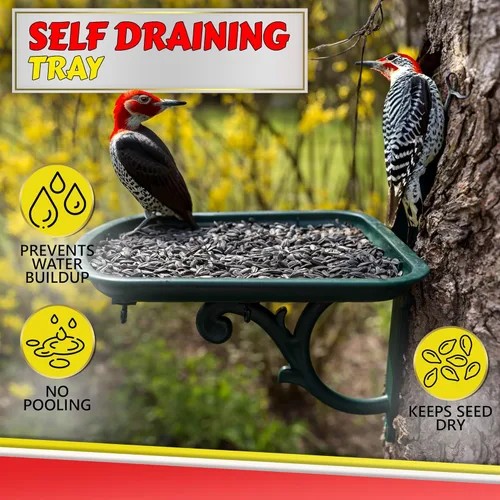 Miniatura 5 de Comedero para pájaros al aire libre, bandeja para pájaros silvestres y ardillas para exteriores, cardenal, pinzón, cardo, pájaro carpintero, pájaro