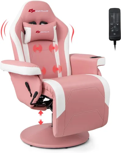 Miniatura 10 de Goplus - Silla gamer con masaje, altura ajustable, para videojuegos, con reposapiés retráctil, soporte para tazas, reposacabezas, silla giratoria