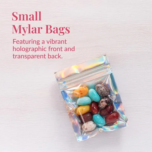 Miniatura 2 de Prestee Bolsas pequeñas de Mylar de 3 x 4 – 100 piezas holográficas resellables para almacenamiento de alimentos, a prueba de olores, ideales