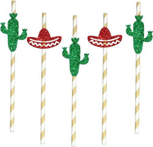 Decoración de paja de papel para fiesta mexicana, pajitas de papel para despedida de soltera, pajitas de fiesta mexicana de Luau, fiesta de cinco de